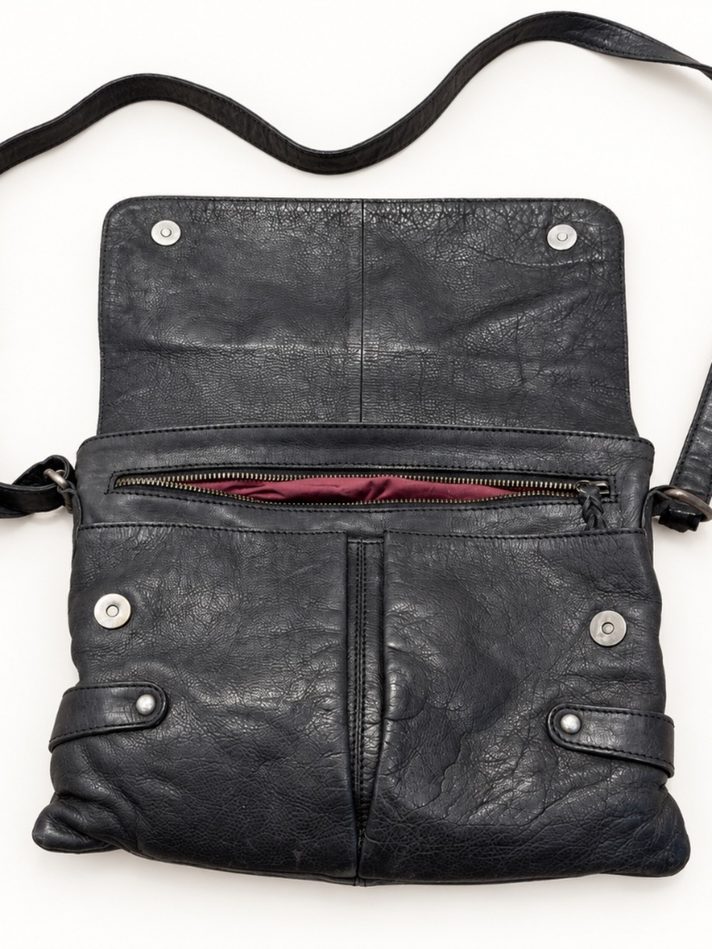HOBO Black Leather Flap Crossbody Messenger Bag